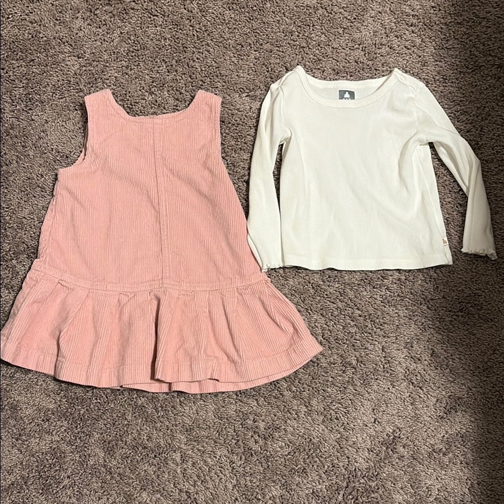 GAP Pink and White Long Sleeve Corduroy Dress